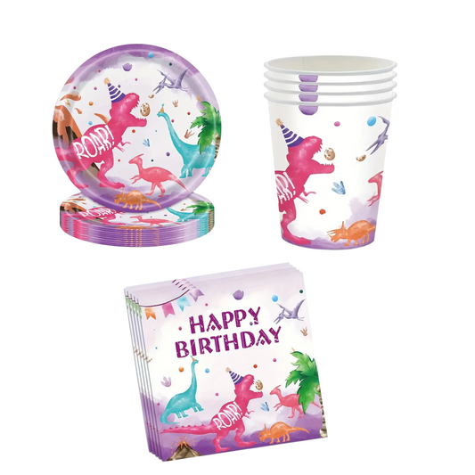 Pink Dinosaur Theme Dinnerware, Plates, Cups, Napkins