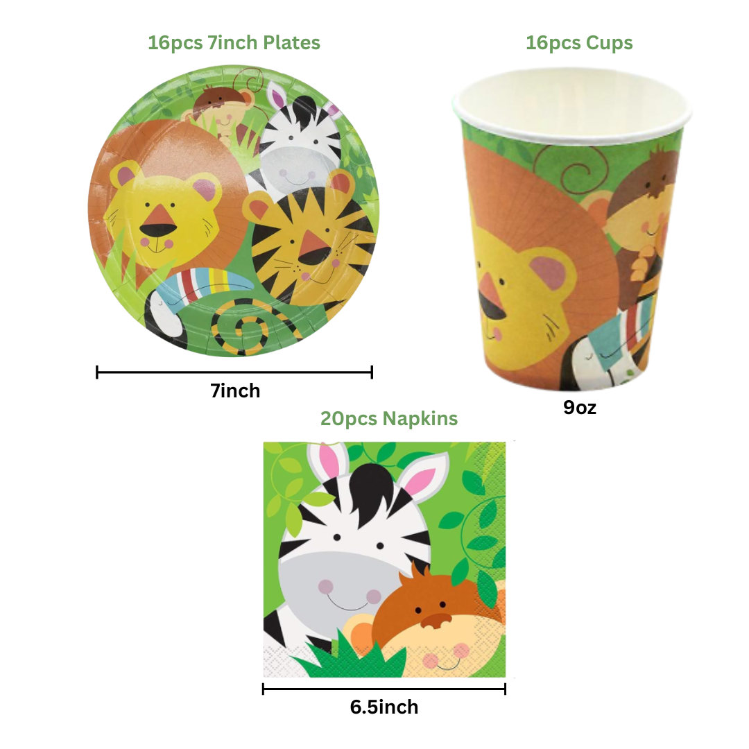 Animal Jungle Theme Dinnerware Plates, Cups, Napkins