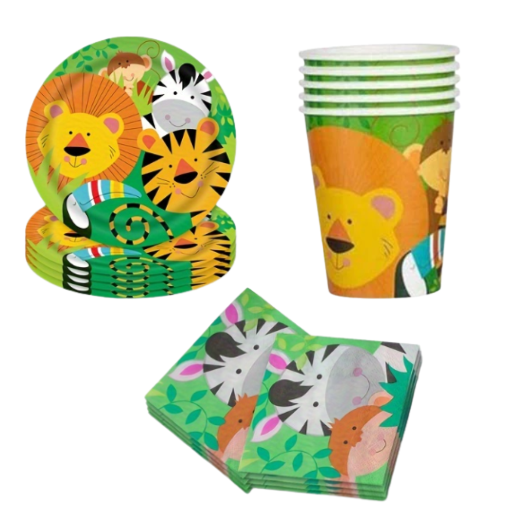 Animal Jungle Theme Dinnerware Plates, Cups, Napkins