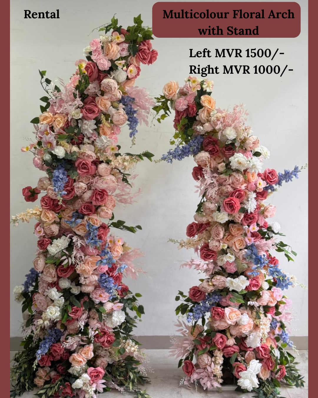 Multicolour Artificial Flower Floral Arch with Stand for Rent