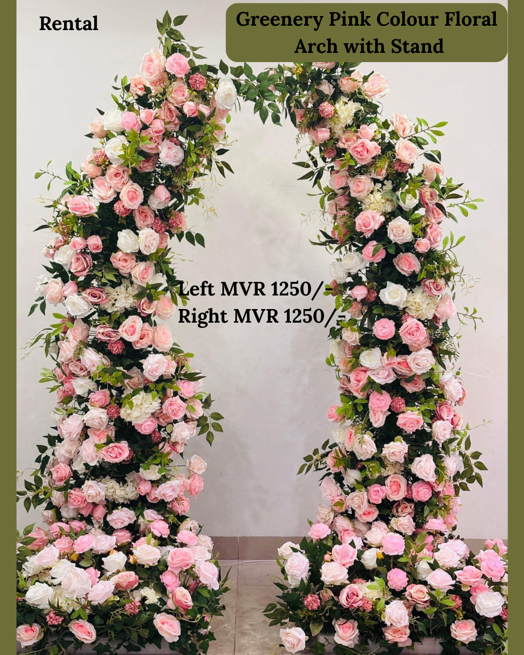 Greenery Pink Colour Floral Arch with Stand for Rent