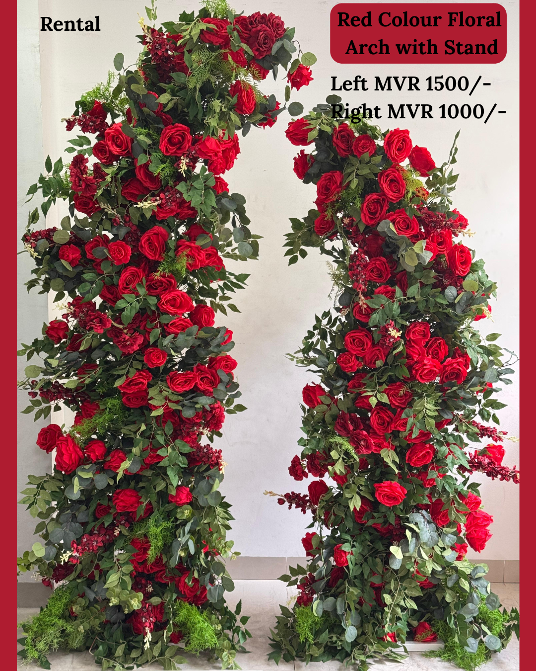Red Color Floral Arch with Stand for Rent