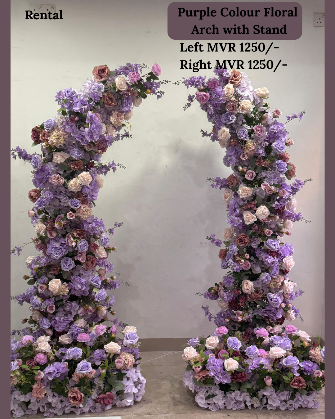 Purple Colour Floral Arch with Stand for Rent