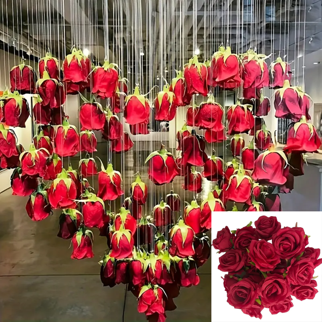 20pcs DIY set 19pcs Artificial Red rose flower and 1 Roll of Transparent String