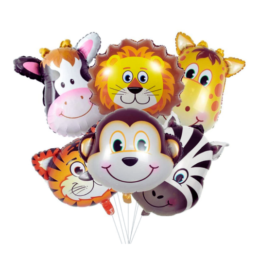 6pcs Jungle Safari Animal Head Foil Balloons Set