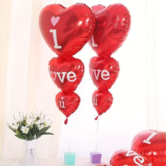 2pcs Large Red & White Foil Heart Balloons with I Love You