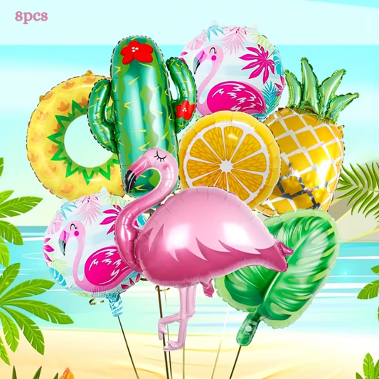 8pcs Hawaiian Balloon Set Flamingo Pineapple Cactus Foil Balloons
