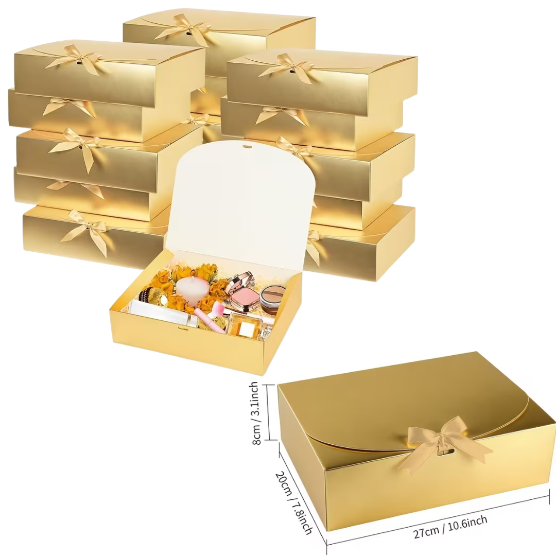 1pcs Gold Gift Box with Ribbon (27 x 20 x 8cm)