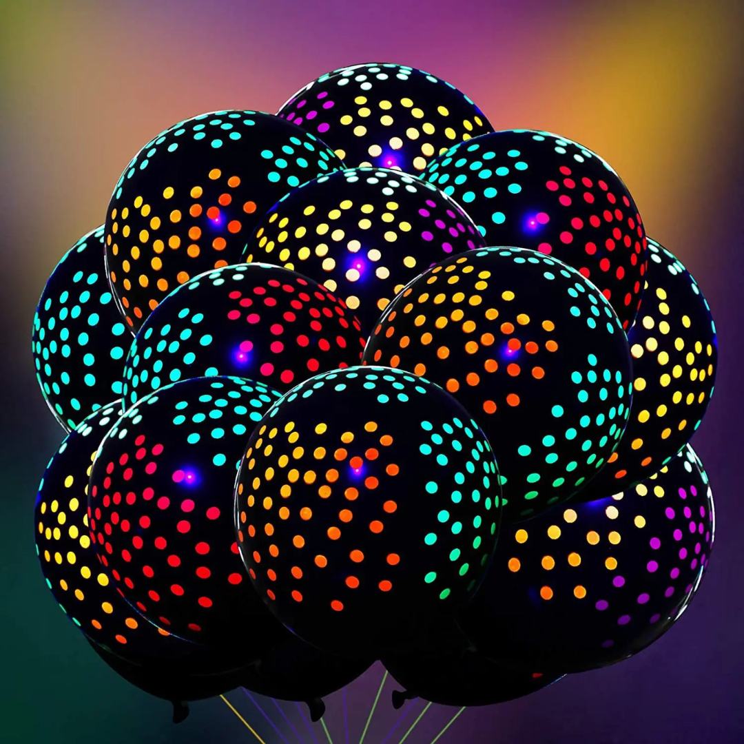 12inch UV Neon Balloons, Blacklight Reactive Fluorescent Balloons Glow in the Dark Polka Dot Balloon