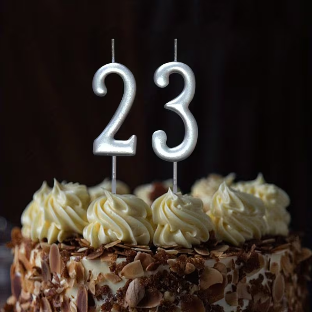 Silver Number Cake Candle 0-9