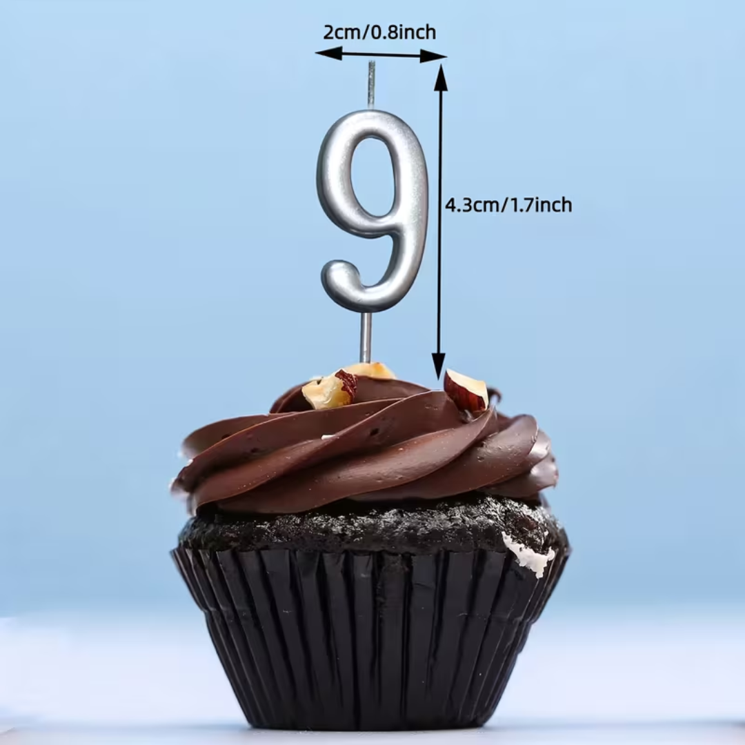 Silver Number Cake Candle 0-9