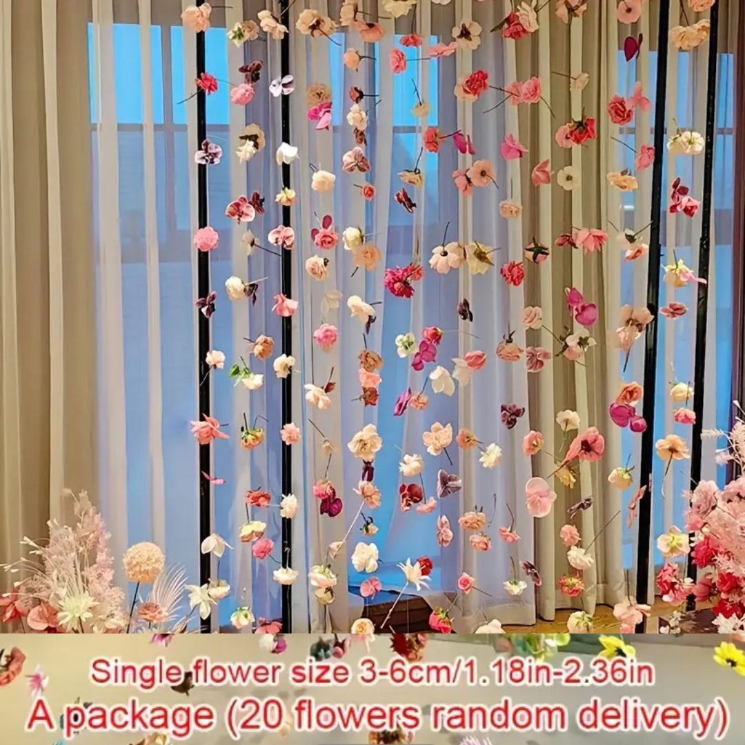 20pcs DIY Hanging Artificial Flower and 1 Roll of Transparent Rope