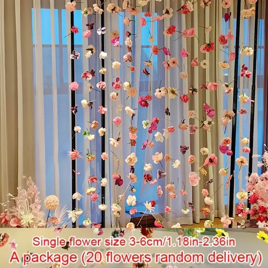 20pcs DIY Hanging Artificial Flower and 1 Roll of Transparent Rope