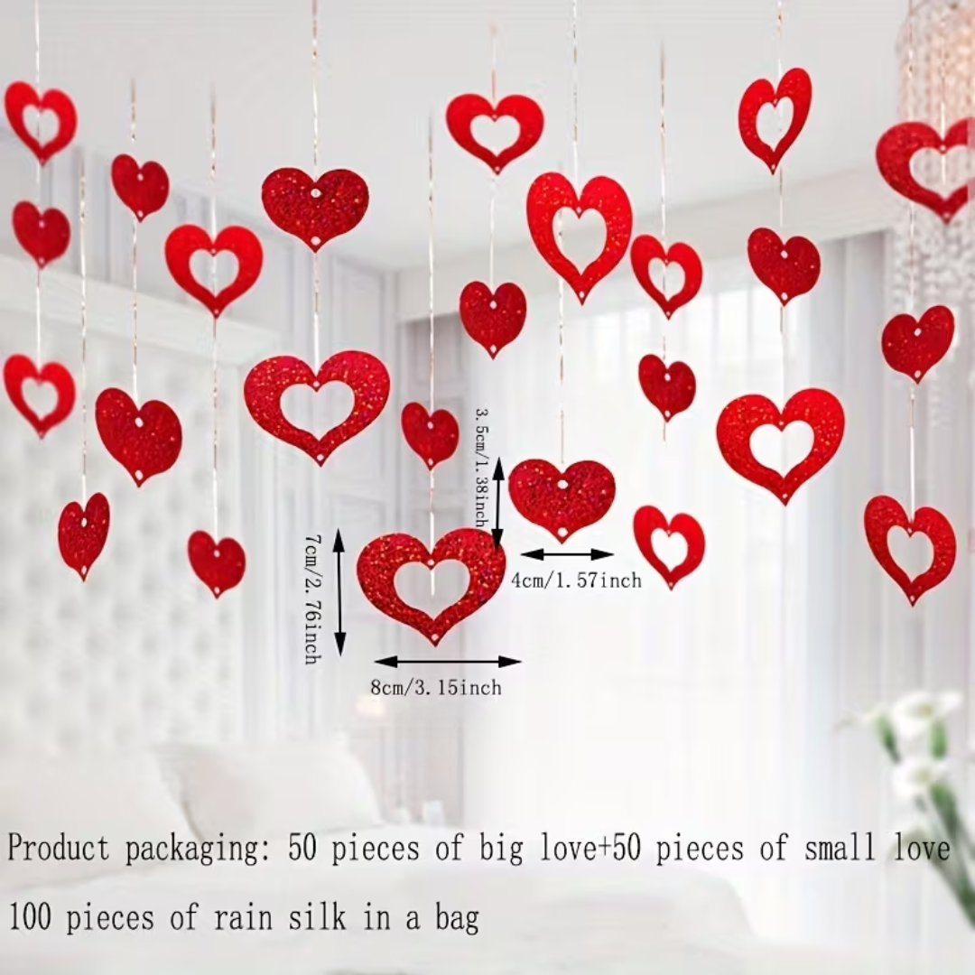 200pcs Red Heart Rain Silk Pendant Hanging