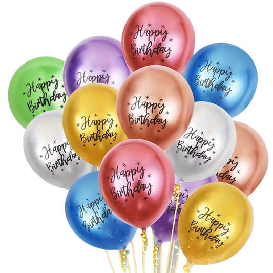 10pcs Chrome Happy Birthday Metallic Latex Balloons
