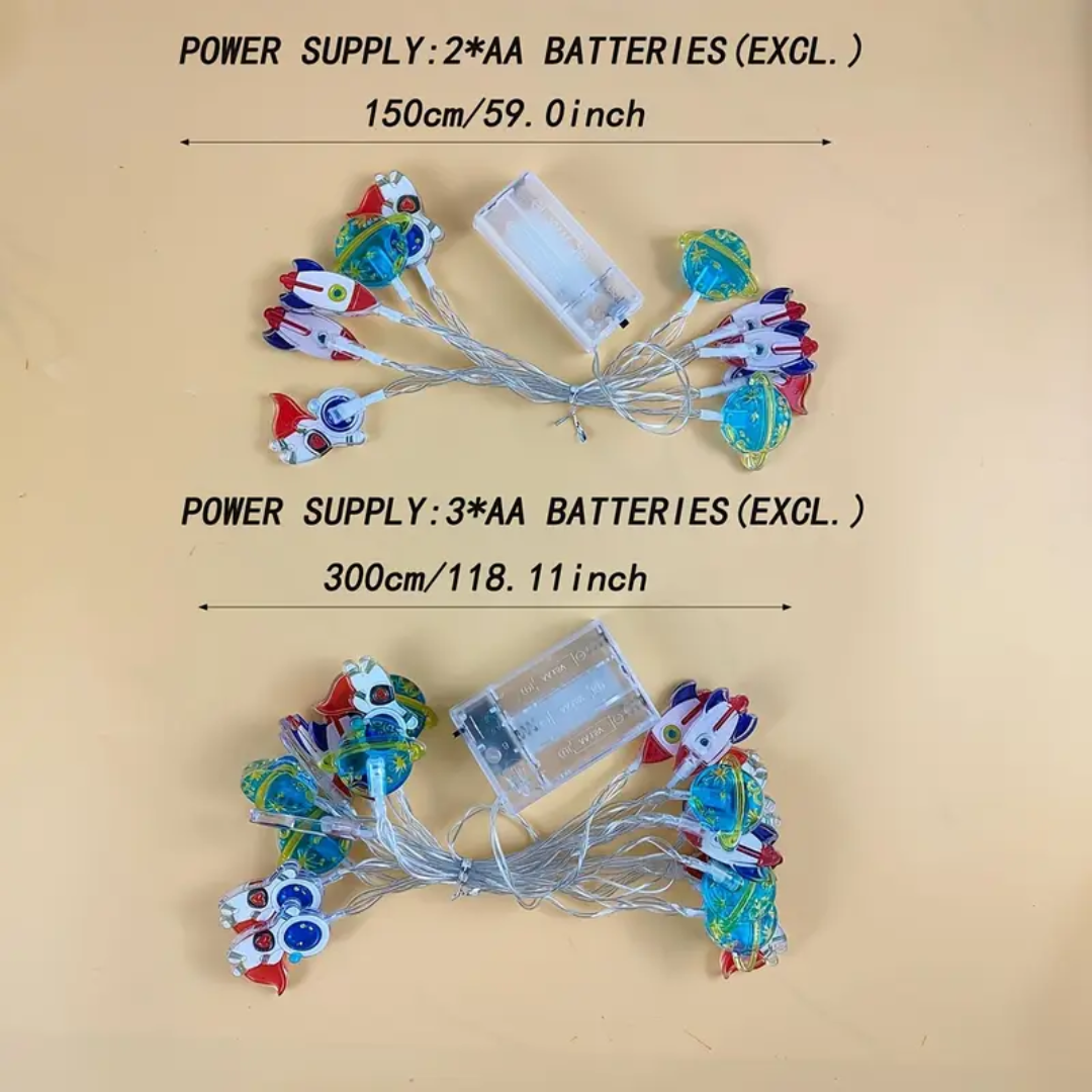 3m 20Led Curtain Style Battery Powered Warm Colour Space Theme String Light