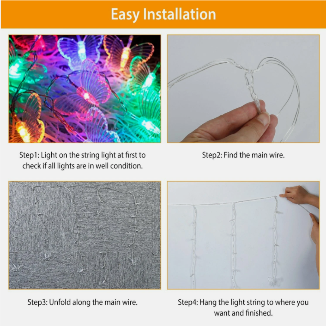 3.5m 16 hang Curtains Style USB Powered Multi Colour Butterfly String Light for Rent