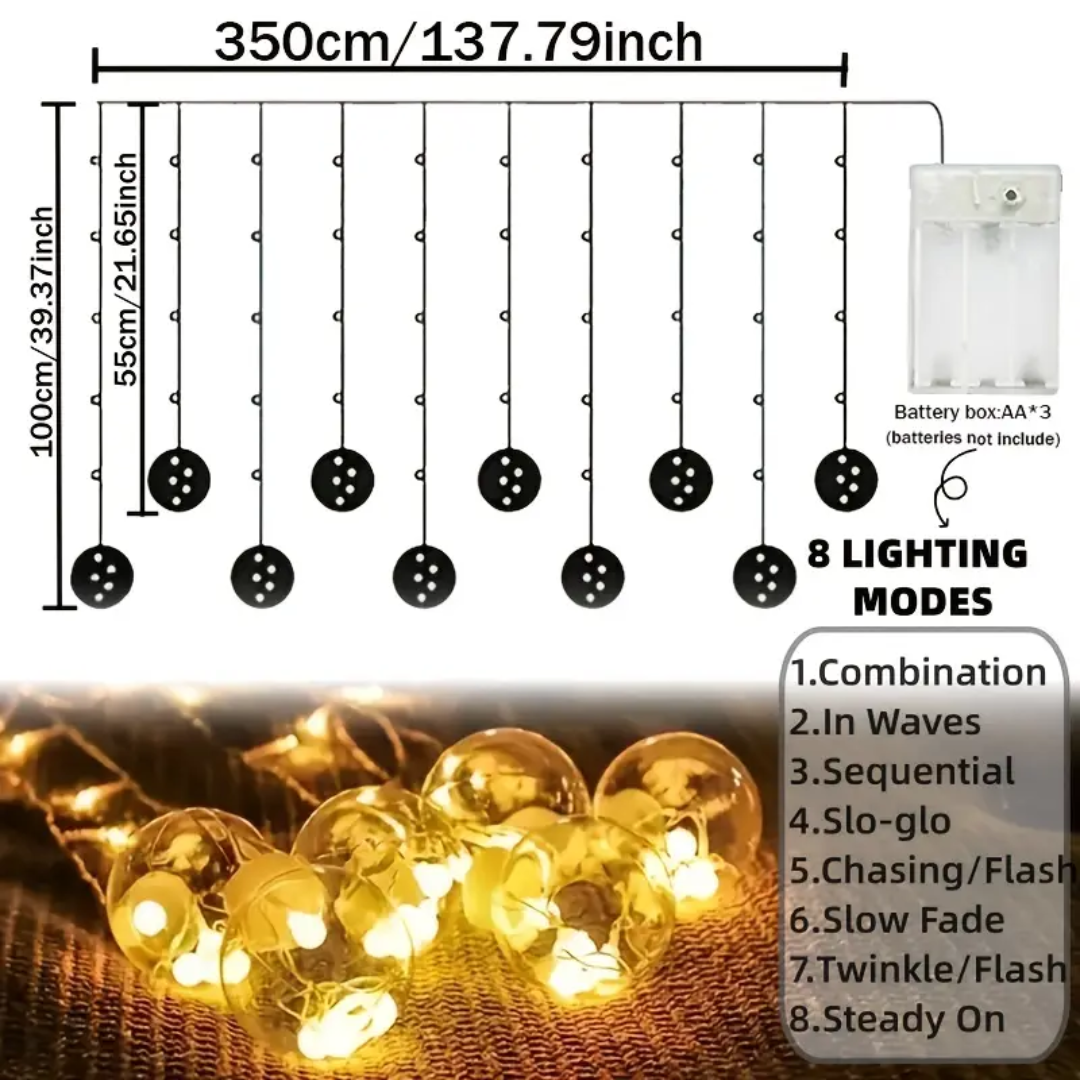 3.5m 12 hang Curtains Style 220V European Plug Multi color Wish Balls window Curtain String Light for Rent