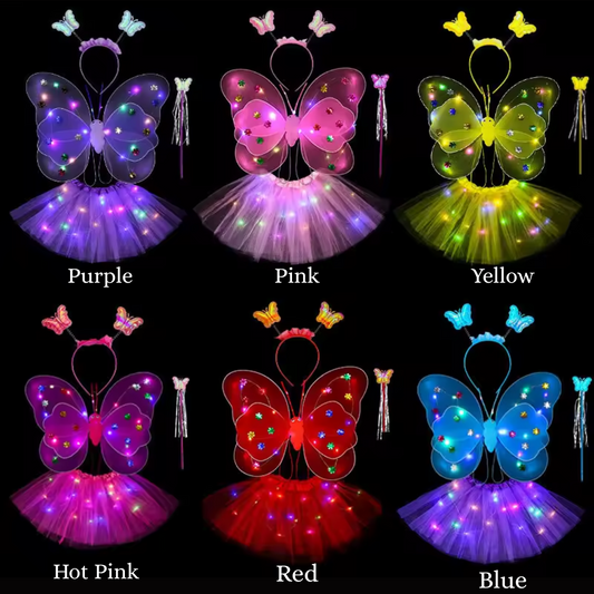 Girl Led Fairy Costume Set, Glowing Wing, Skirt, Headband and Wand