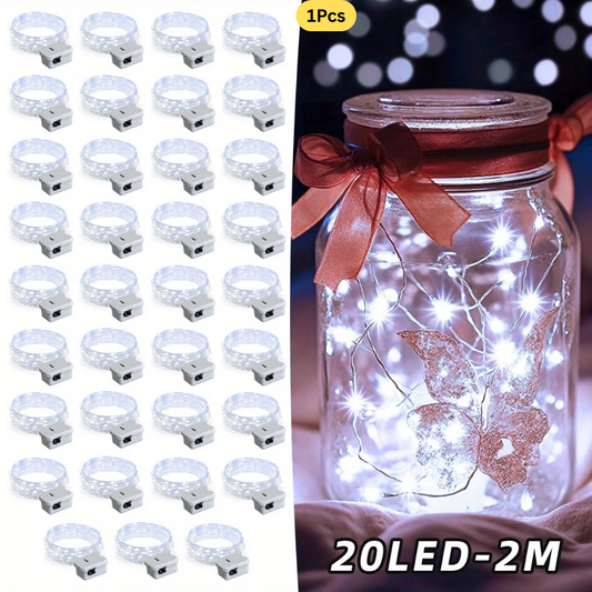 2m, 20 Led String Fairy Cold White Lights Button Battery Powered