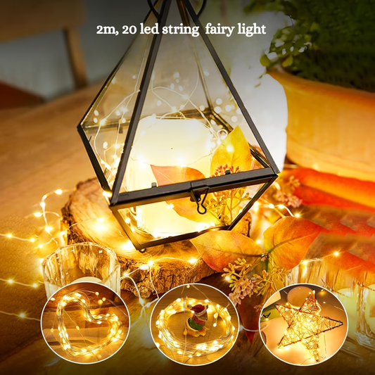 2m, 200 Led String Fairy Warm White Lights Button Battery Powered