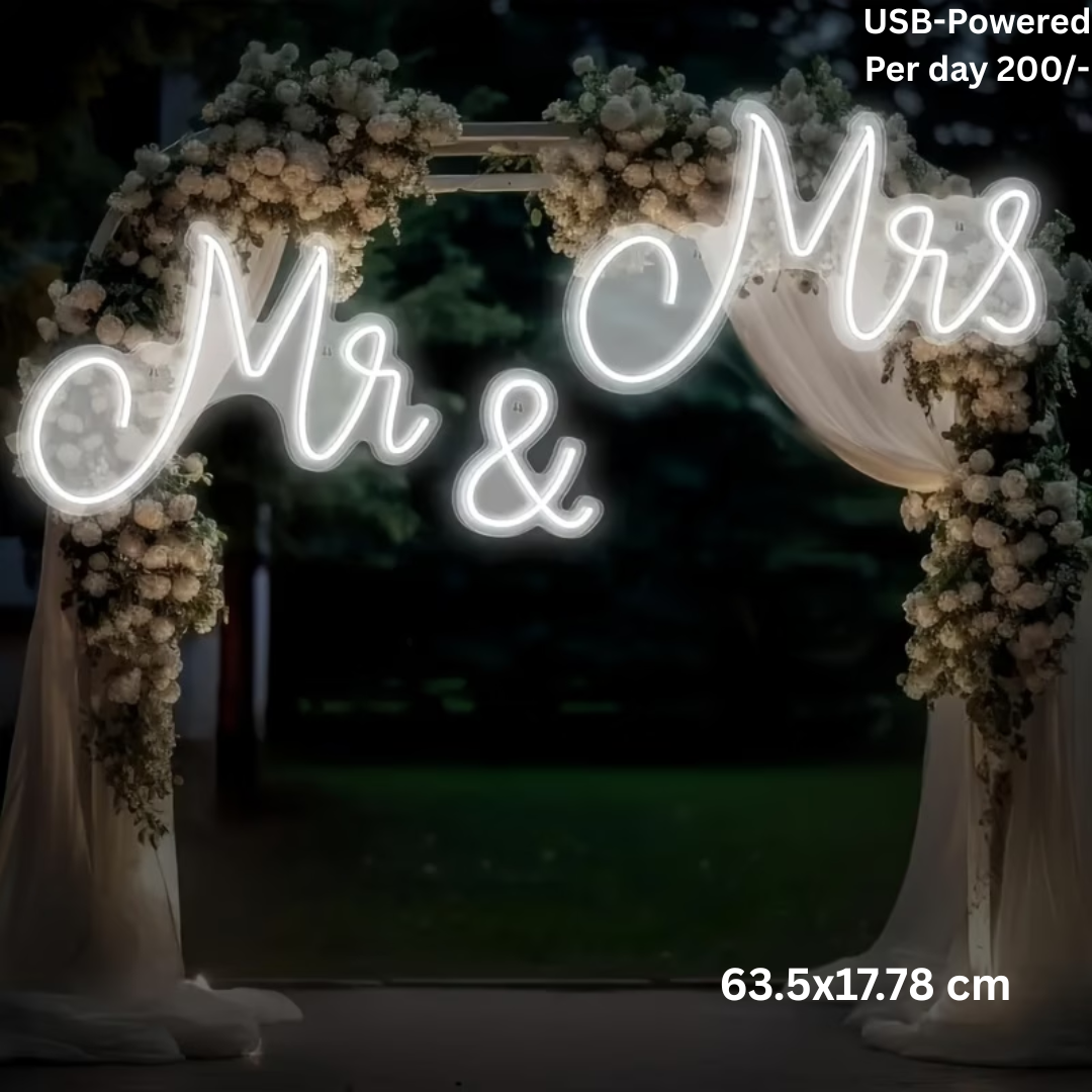 Mr. & Mrs. White Neon Led Sign - 63.5 x 17.78 cm for Rent