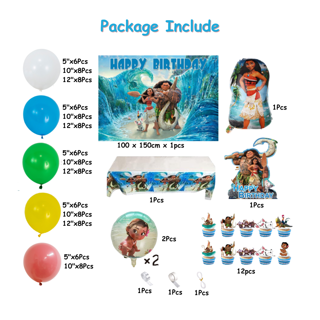 112pcs Moana Birthday Decorations Kit with Backdrop and Table Cover
