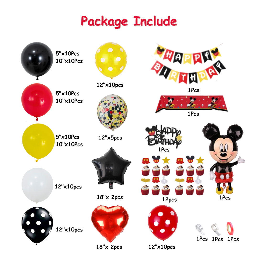 117pcs Black Yellow Mickey Mouse Balloon Decorations Kit with Banner and Table Cover