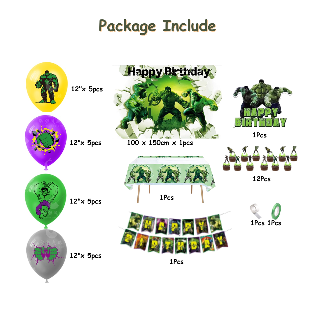 27pcs Superhero Hulk Birthday Decorations with Backdrop and Table Cover