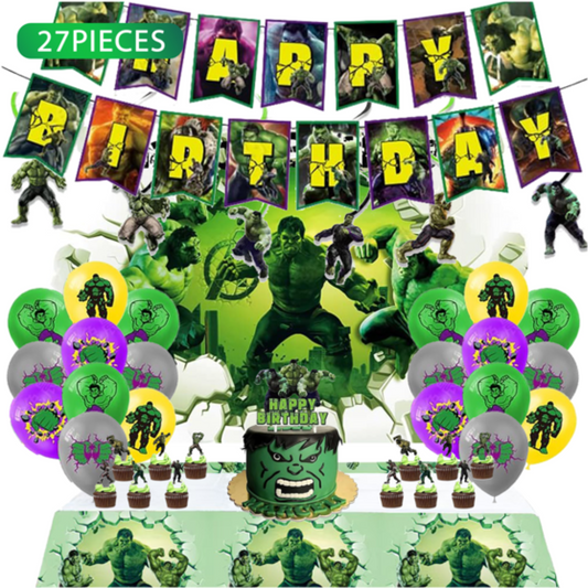 27pcs Superhero Hulk Birthday Decorations with Backdrop and Table Cover