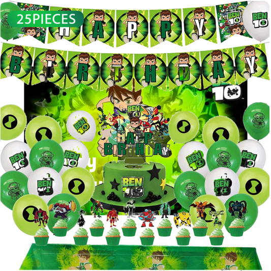 25pcs Ben 10 Birthday Decorations with Backdrop and Table Cover
