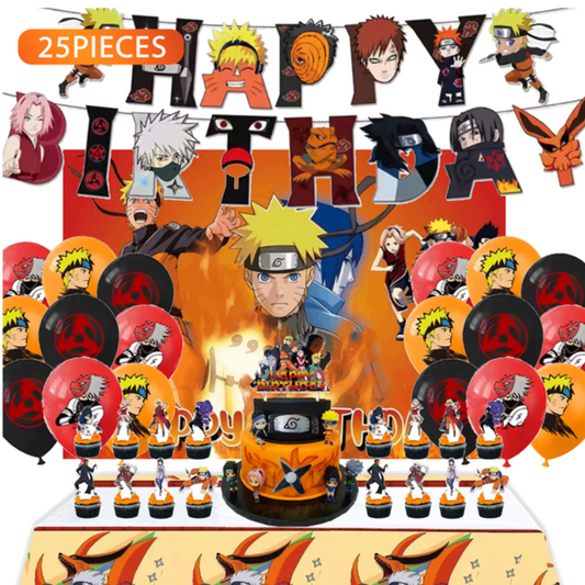 25pcs Naruto Birthday Balloon Decoration with Backdrop and Table Cover