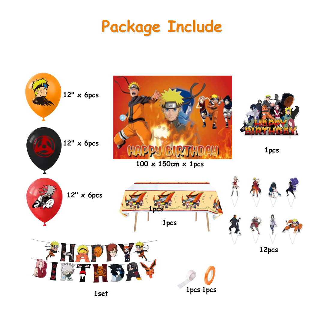 25pcs Naruto Birthday Balloon Decoration with Backdrop and Table Cover