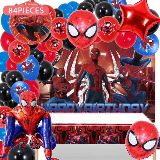 84pcs Spiderman Balloon Decorations with Backdrop and Table Cover