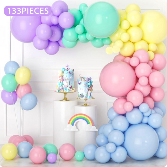 133pcs Pastel Rainbow Balloon Decorations Kit
