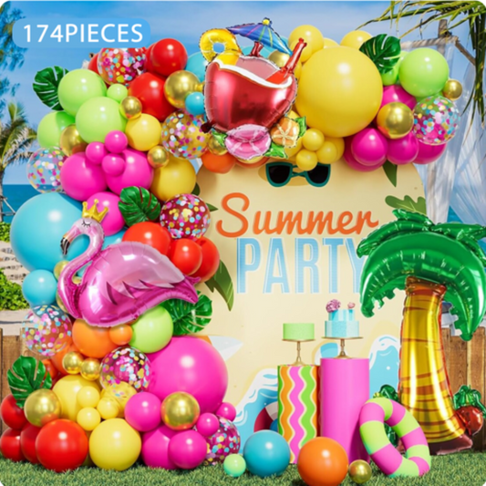 174pcs Beach Hawaii Tropical Summer Party Balloon Decorations Kit