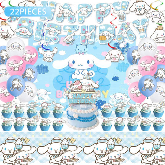 22pcs Cinnamoroll Blue Birthday Decorations With Backdrop and Table Cover