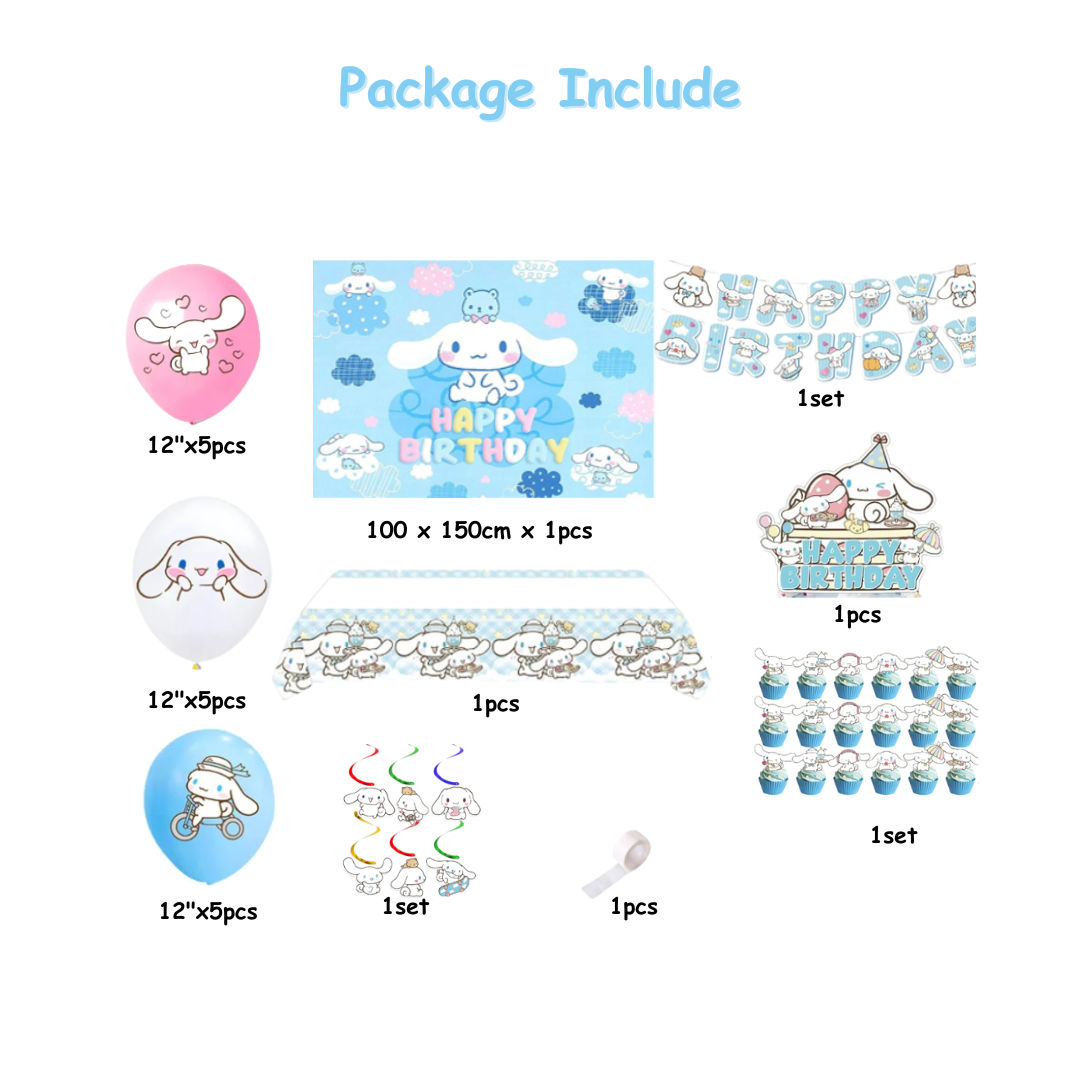 22pcs Cinnamoroll Blue Birthday Decorations With Backdrop and Table Cover