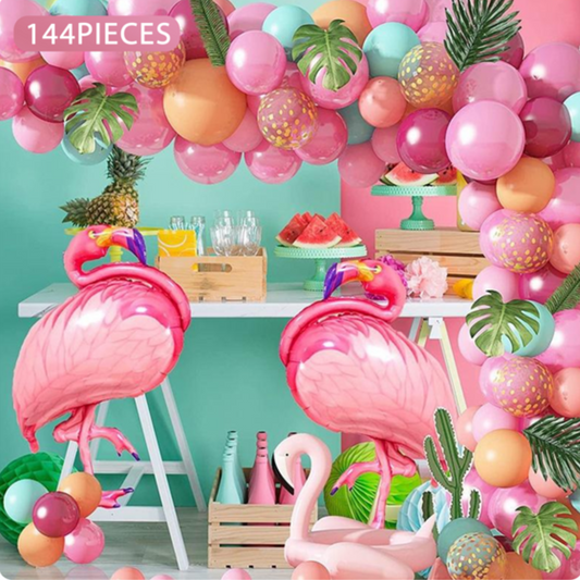 144pcs Hawaiian Tropical Flamingo Balloon Decoration Kit