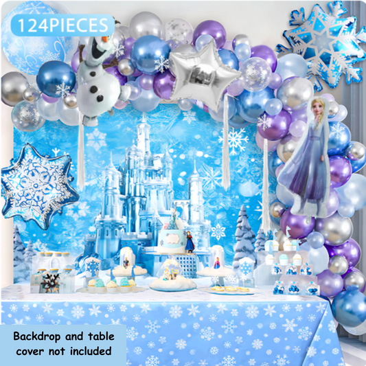 124pcs Frozen Birthday Balloon Decoration with Elsa and Olaf Foil Balloon