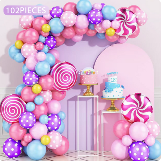 102pcs Candy Pink Lollipop Polka Dot Balloon Garland Arch Kit