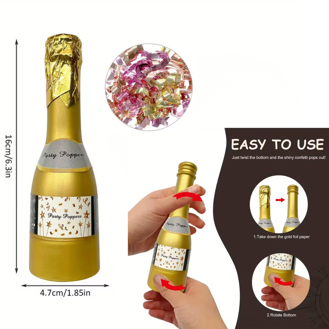 Mini Champagne Bottle Confetti Poppers