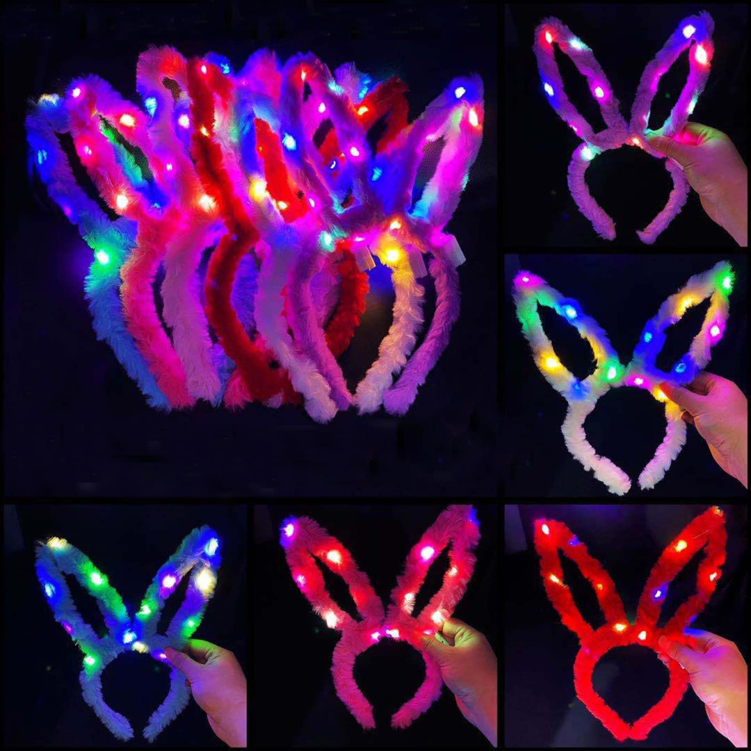 Multi Color Glowing Led Light Bunny Headband Set