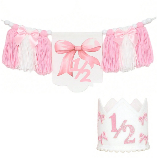 2pcs 1/2 Pink Bow Banner with Hat