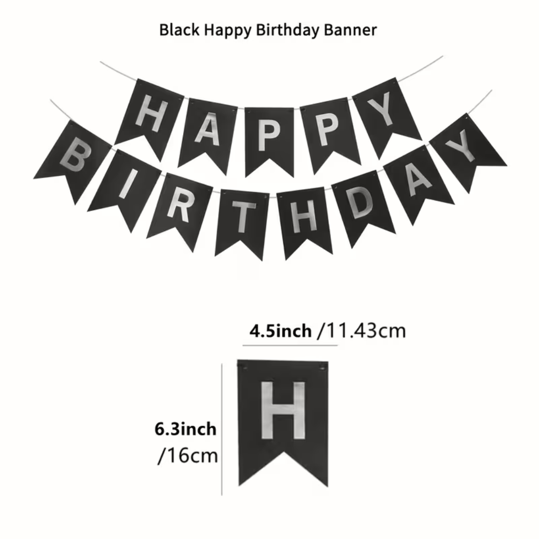 Black and Silvery Happy Birthday Paper Banner