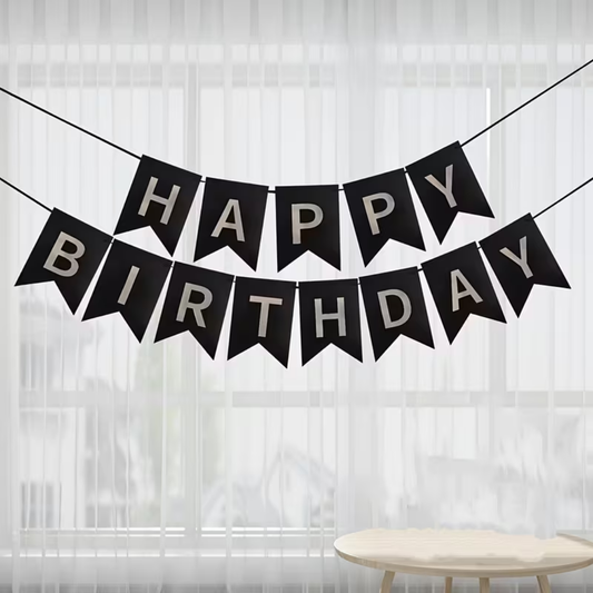 Black and Silvery Happy Birthday Paper Banner