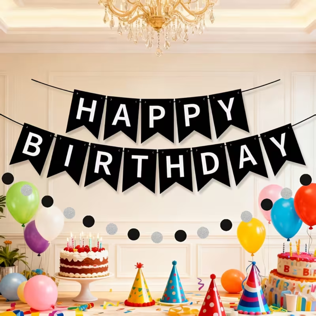 2pcs Black and White Happy Birthday Paper Banner