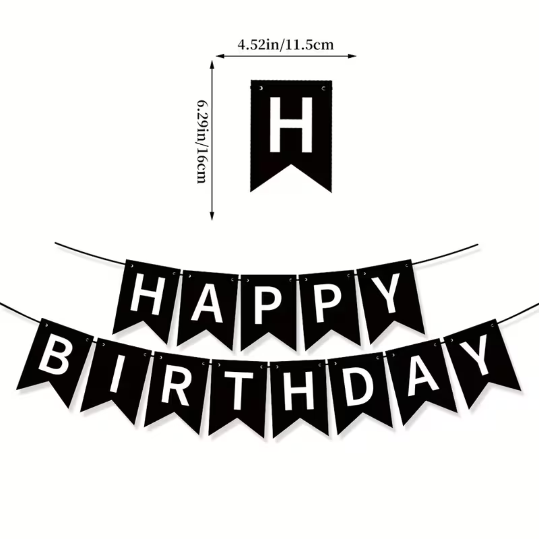 2pcs Black and White Happy Birthday Paper Banner