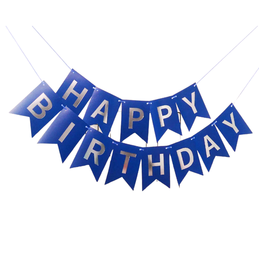 Blue and Silver Happy Birthday Paper Banner
