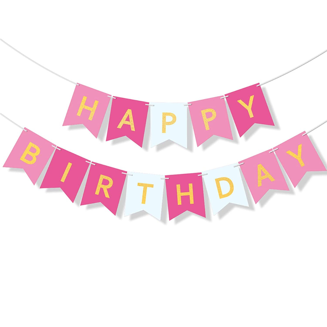 Light Pink Triple-toned Happy Birthday Paper Banner